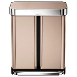 simplehuman Rectangular Liner Pocket Recycling Bin, 58L Rose Gold